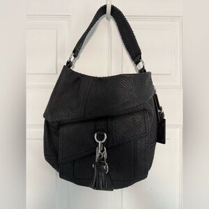 L.A.M.B. by Gwen Stefani Leather Hobo Shoulder Bag with front pocket and tassels